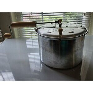Back to Basics Stove Top Popcorn Popper Aluminum & Wooden Crank Handle